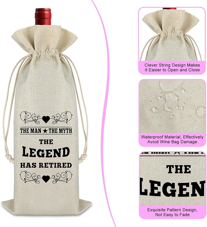 Funny Retirement Gift for Women Men Wine Bag Happy Retirement Gifts for Her Him Boss Coworkers Teachers Appreciation Gift Retired Farewell Leaving Gift for Colleagues Cotton Burlap Wine Bottle Bag
