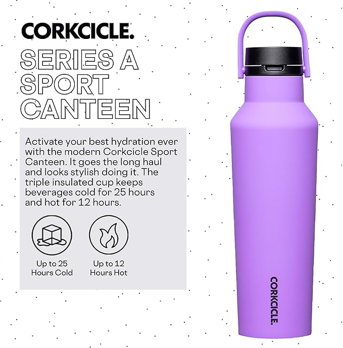 Corkcicle Sport Canteen Insulated Tumbler, Varsity Purple, 20 oz – Reusable Water Bottle Keeps Beverages Cold for 25 Hours & Hot 12 Hours