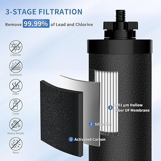 Water Filter Replacement for Berkey® Purification Elements Compatible with Berkey® Countertop Gravity Filter System Reduce Chlorine Black (Pack of 2)