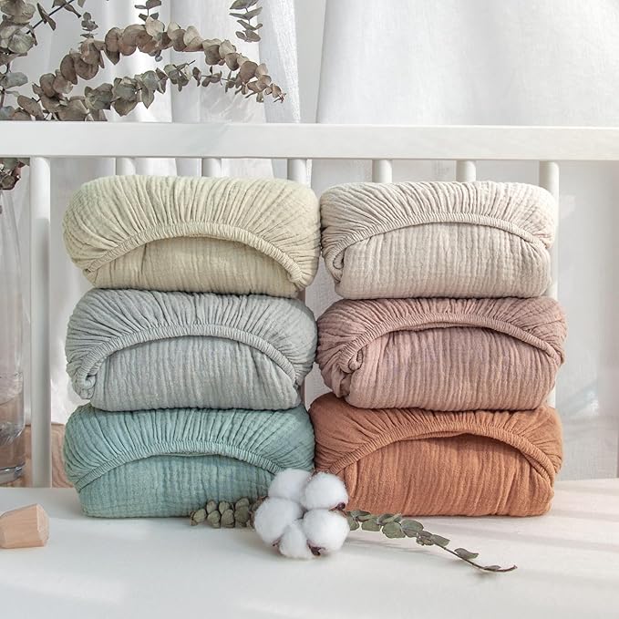 Lulumoon Muslin Mini Crib Sheets - Pack n Play Sheets Fitted for Baby - 24"x 38" Gray