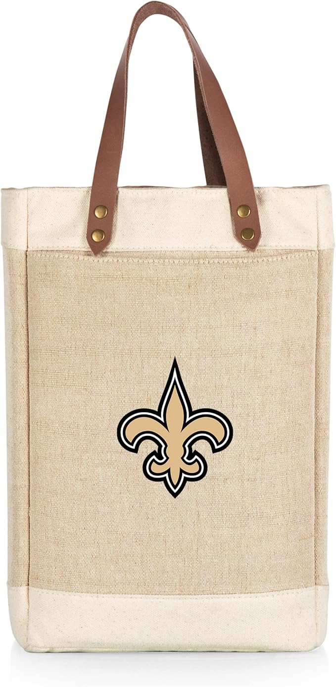 PICNIC TIME NFL Pinot - Jute 2 Bottle Insulated Wine Bag - Wine Tote Bag - Wine Gift Bag, (Beige)