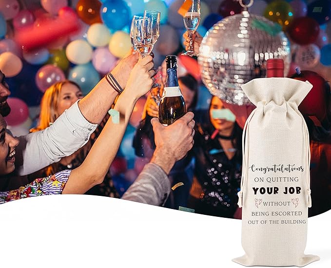 Leaving Job Gifts,Coworker Leaving Gifts Wine Bags,Presents for Resigned Employees or Boss or Woman,New Job Promotion Gift,Retirement Party,New Job Gift,1 Drawstring Gift Wine Bag,Q10