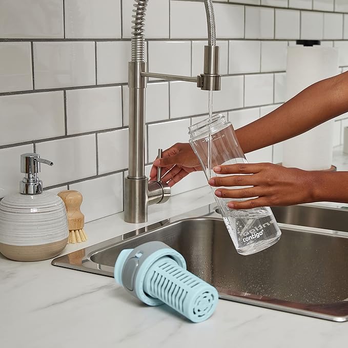 Contigo Clybourn Plastic FreeFlow Filter Water Bottle with AUTOSEAL spill-proof Lid 24oz., Salt