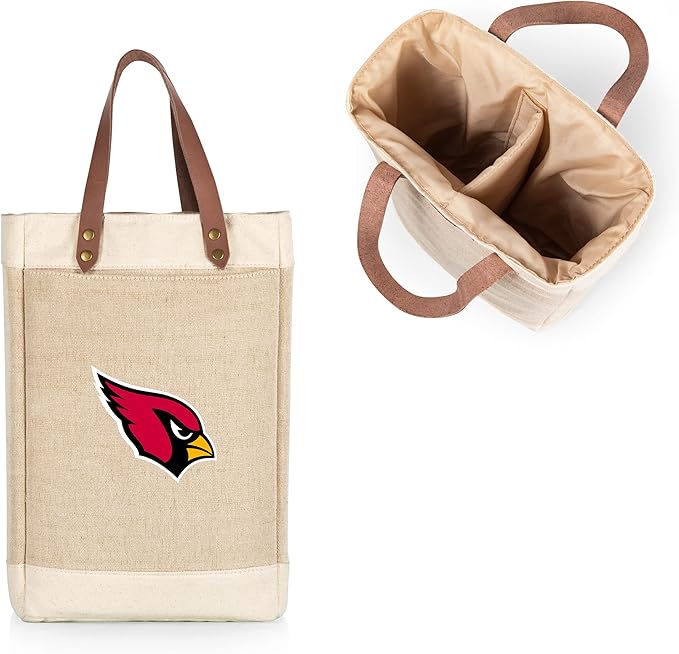 PICNIC TIME NFL Pinot - Jute 2 Bottle Insulated Wine Bag - Wine Tote Bag - Wine Gift Bag, (Beige)