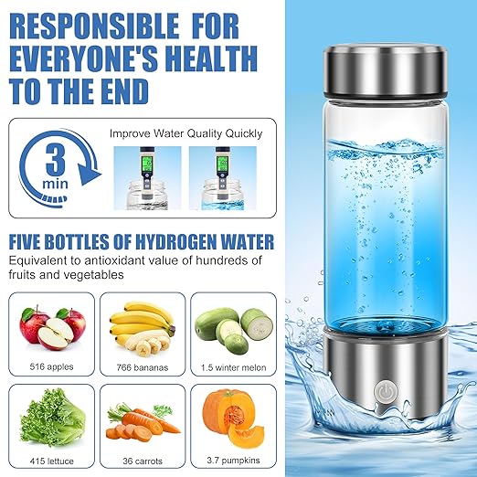Hydrogen Water Bottle, ShineMe Hydrogen Water Bottle Generator, 3 Minutes Quick Electrolysis, Hydrogen Water Machine Improve Water for Home, Travel, Exercise and Daily Drinking