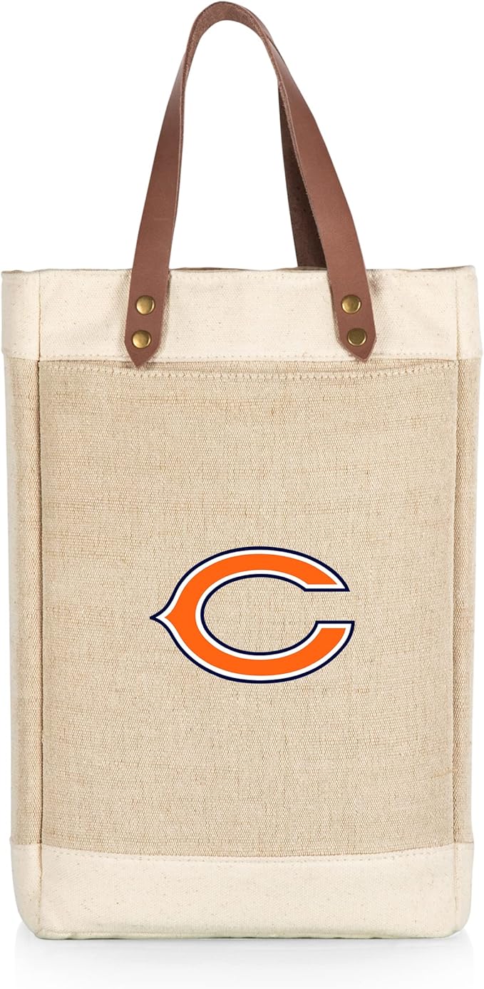 PICNIC TIME NFL Pinot - Jute 2 Bottle Insulated Wine Bag - Wine Tote Bag - Wine Gift Bag, (Beige)