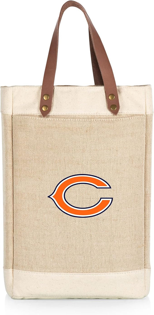 PICNIC TIME NFL Pinot - Jute 2 Bottle Insulated Wine Bag - Wine Tote Bag - Wine Gift Bag, (Beige)