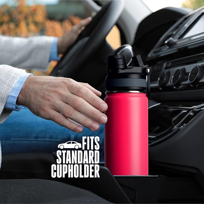 Insulated Water Bottle with Straw and Handle 22 oz-Stainless Steel Water Bottles with Straw, Dual Cap Function & Sleeve, Keeps Drinks Hot Up to 12 Hours & Cold Up to 24 Hours (Hot Pink)