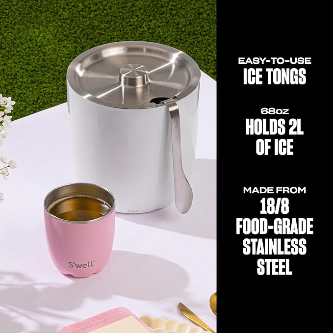 S'well Ice Bucket with Tongs, 68 oz, Angel Food