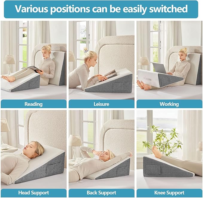 Wedge Pillow for Sleeping, 10 inch Bed Wedge Pillow for Acid Reflux Relief, Sleep Apnea, Snoring, Back Pain Relief, Memory Foam Wedge Pillow for Anti Snoring, Triangle Pillow for Gerd (10 inch)