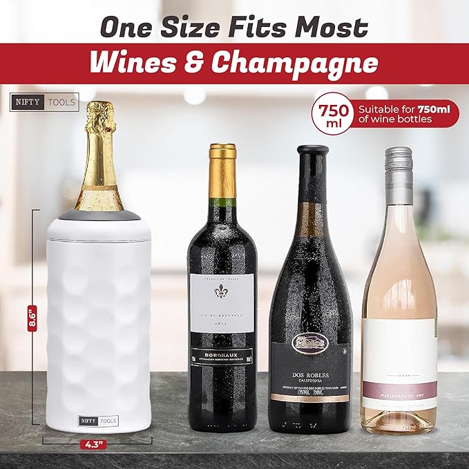 Portable Double Wall Insulated Vacuum Stainless Steel Wine Champagne Bottle Chiller Gift Set w/two tumblers (White)