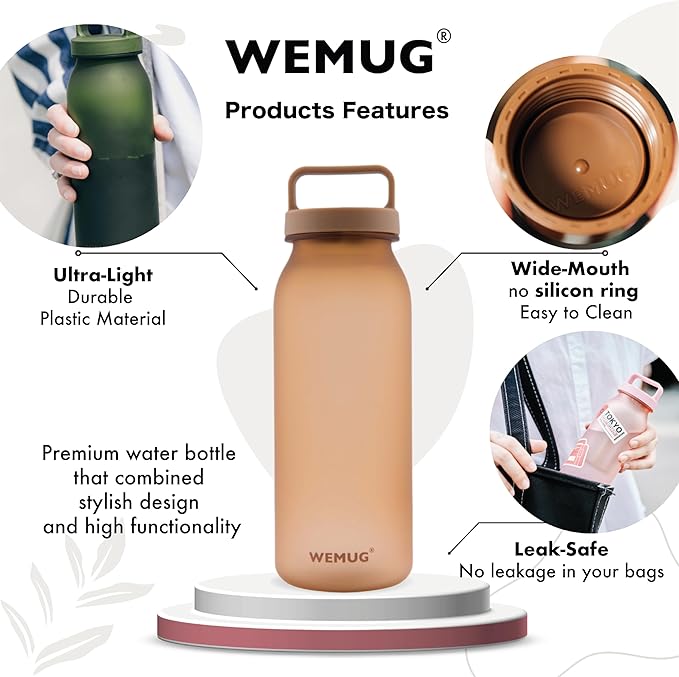 WEMUG Minimalist Water Bottle with Handle, Small 620 ml, BPA-Free Tritan Plastic, Compatible Filter (Optional, filter not included)