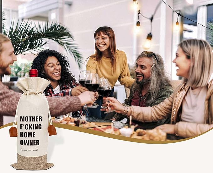 Housewarming Gifts Wine Bag, First New Home House Homeowner Gift, Cotton Linen Wine Gift Bag With Drawstring, Client Gift From Realtors, Sweet Home Congrats Gift for Women Men Wife Husband-19