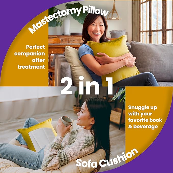 Mastectomy Pillow Post Op Pillow for Breast Surgery Recovery | Choose The Color for You | Hand Ice-Pack Pockets | Converts to Cloud Soft Cushion (Golden Rays)