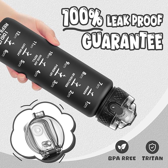 OLDLEY Kids Water Bottle for School, 17 oz (2 lids) BPA-Free Reusable Leak-proof Durable Tritan Plastic Water Bottles with Straw & Chug Lids, Anti-dust Spout Cover (Black)