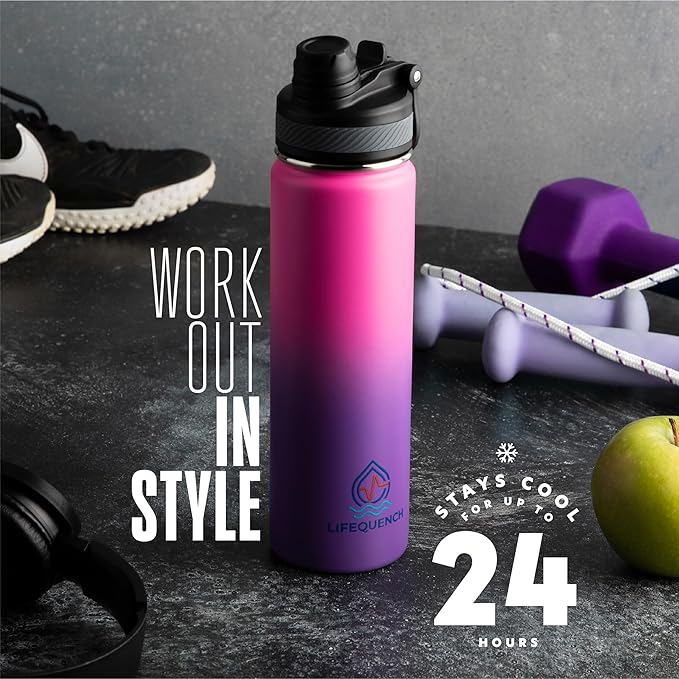 Insulated Water Bottle with Straw and Handle 22 oz-Stainless Steel Water Bottles with Straw, Dual Cap Function & Sleeve, Keeps Drinks Hot Up to 12 Hours & Cold Up to 24 Hours (Taffy)