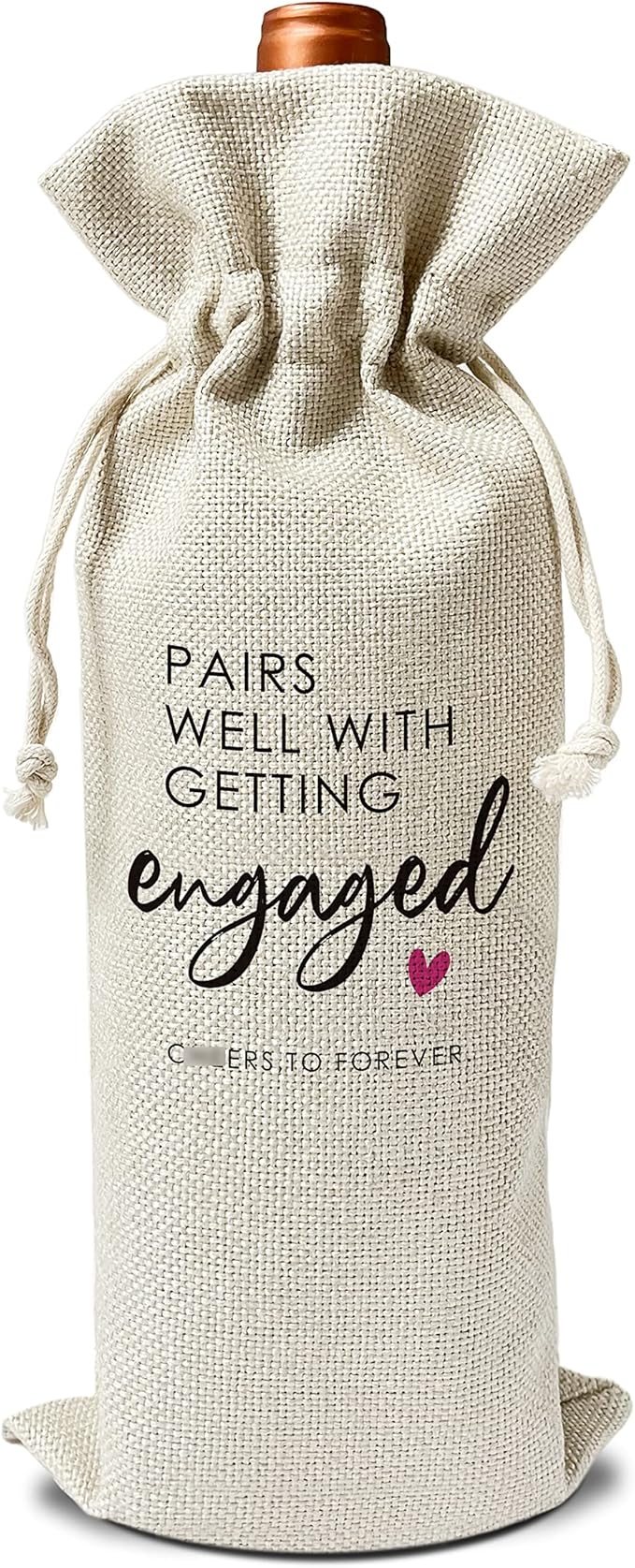 Engagement Wine Gift Bags - Engagement Gift for Couples, Gift for her, Bride Gift - Reusable Burlap With Drawstring Gift Bag (5.5"x 13.5")-1 Pcs/jiu023