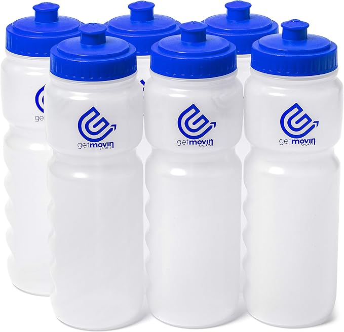 Premium Hydration Station Includes 6 Ergonomic Squeeze Water Bottles Black And 1 Water Bottle Carrier (Blue)