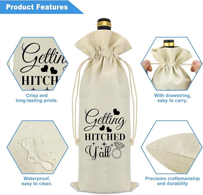 Engagement Wine Gift Bag Wedding Gift for Couple Engagement Gifts for Him Her Mr and Mrs Gift Getting Engaged Gifts Funny Bridal Shower Gift Burlap Wine Bottle Bag With Drawstring Bride Groom Gift