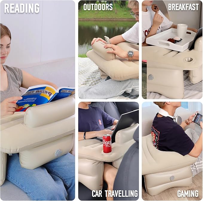 Inflatable Reading Pillow for Lap Rest Pillow Portable for Adult Extra Large Arm Rest Travel Sofa Working, Crocheting Playing Steam Deck Switch or Sitting in Bed Floor Car Tent