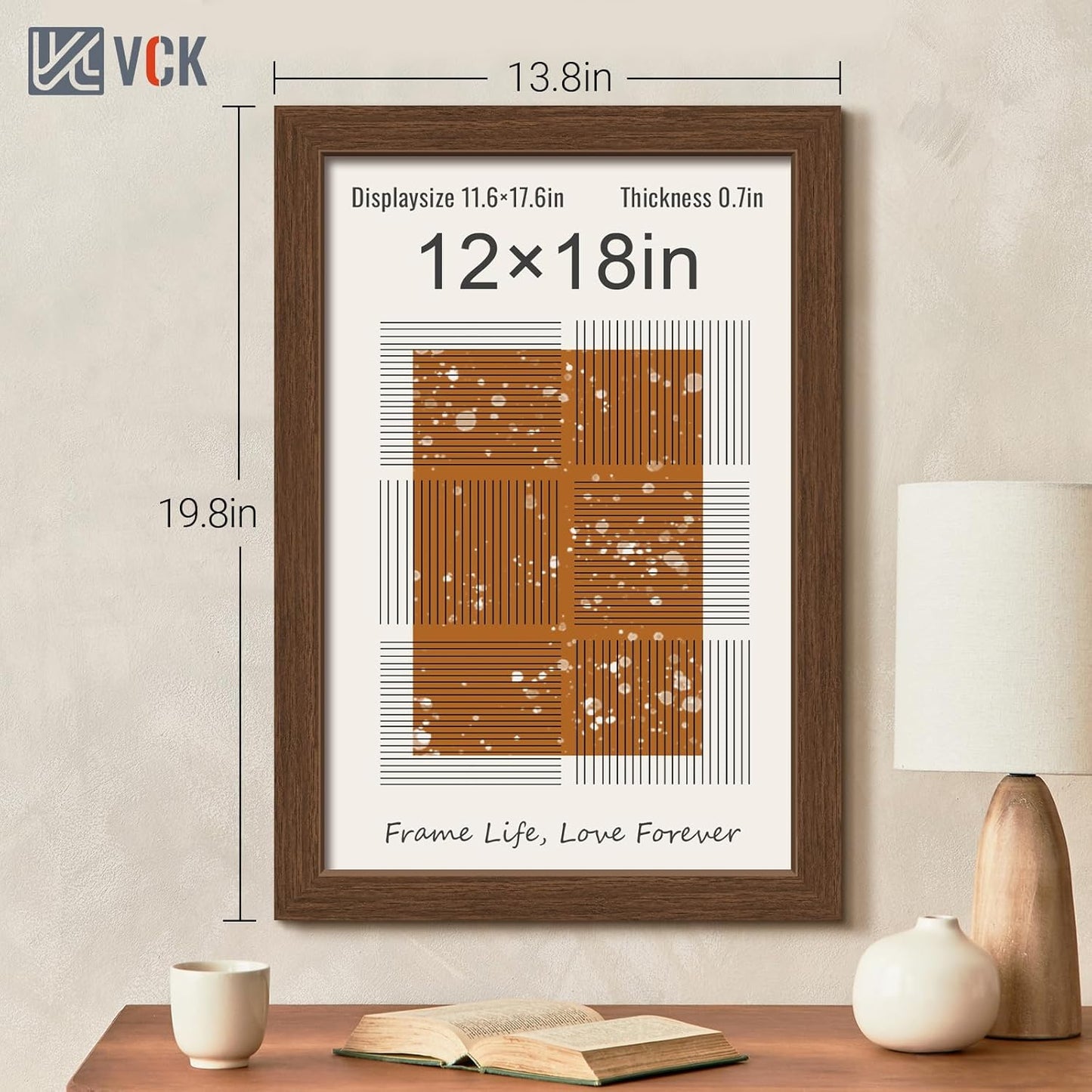 VCK 12x18 Picture Frame 3 Pack, Brown Wood Poster Frame with Exclusive Wood Grain, Wall Mounting Hanging