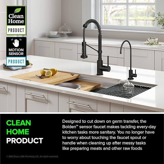 KRAUS Bolden Touchless Sensor Commercial Style 2-Function Single Handle Pull-Down Kitchen Faucet in Matte Black, KSF-1610MB