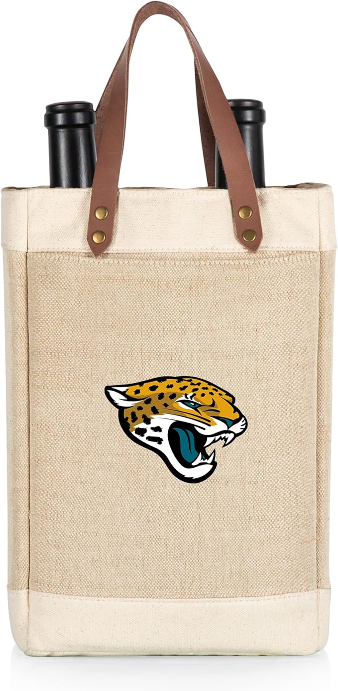 PICNIC TIME NFL Pinot - Jute 2 Bottle Insulated Wine Bag - Wine Tote Bag - Wine Gift Bag, (Beige)