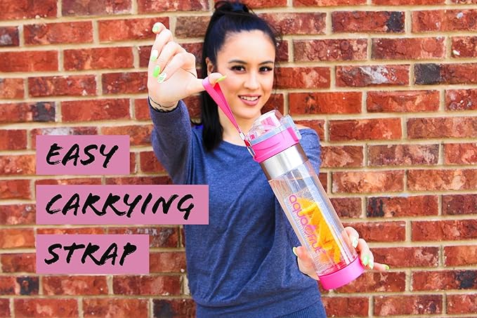 NEW Improved AquaFrut Bottom Loading Fruit Infuser Water Bottle Complete Bundle Includes Bottle Brush, Insulating Sleeve & Infusion Recipe eBook. Leak Proof Sweat Proof BPA-Free (Purple)