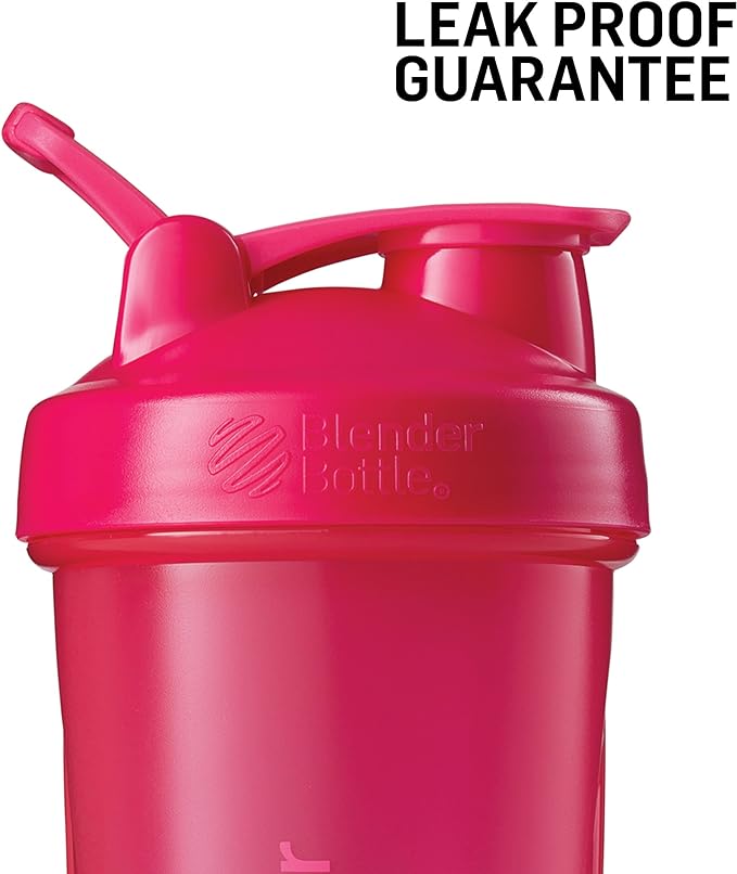 BlenderBottle Classic Shaker Bottle Perfect for Protein Shakes and Pre Workout, 20-Ounce, Clear/Black/Black