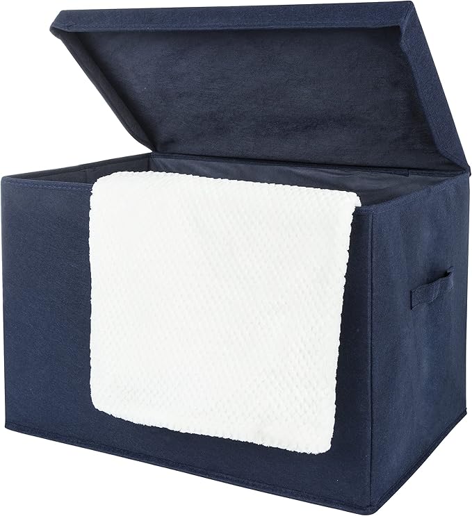 Sammy & Lou Collapsible Felt Soft Toy Box Toy Chest for Toddlers Toy Storage Organizer with Handles and Hinged Lid, 22 x 14.5 x 15 inches, Navy