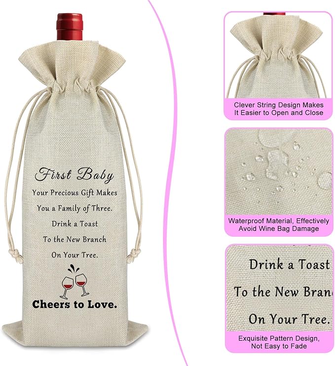 Gfhzdmf First Baby Gifts for Women Wine Gift Bag Daughter Gifts Son Gifts Graduation Wedding Gifts for Granddaughter Easter Christmas Gift for Her Him Reusable Burlap Wine Wrap Bags Party Decors