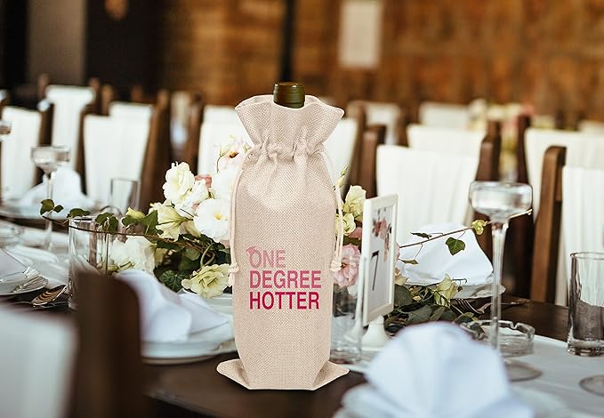 One Degree Hotter Graduation Wine Bag (1 Pack)- Graduation Gift For High School BA, BS, College Grad, Congrats Grad, Cotton linen Wine Gift Bag With Drawstring -A068