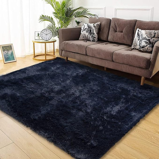 Navy Blue Shag Rug for Bedroom, Abstract Fluffy Soft Area Rugs for Living Room Nursery Kids Room, Non Skid Thick Throw Rug, Indoor Modern Floor Carpets for Dorm Office Kitchen, 5' x 8'