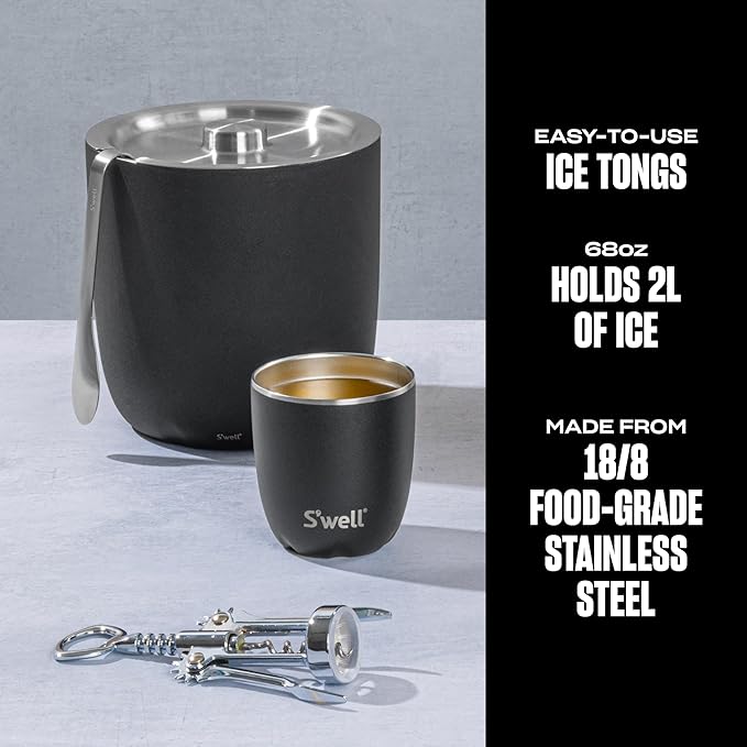 S'well Ice Bucket with Tongs, 68 oz, Onyx
