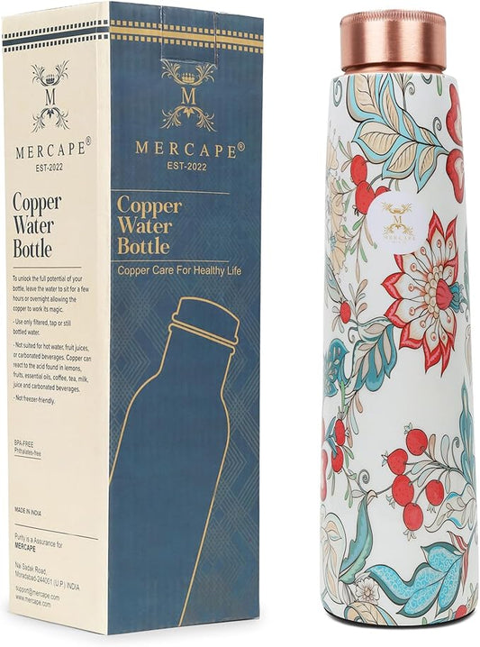 Copper Water Bottle A Handmade Ayurvedic Enameled Print Pure Copper Water Bottle For Drinking - Increase Your Water Consumption, and Experience Immediate Health Benefits (ENAMELED PRINT 6)
