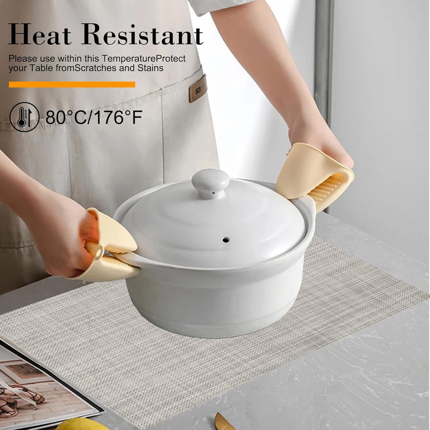 CADONO Placemats Set of 4 Washable Indoor/Outdoor Vinyl Place Mats for Dining Table Durable Non-Slip Heat Resistant PVC Weave Table Mats（Ocean Geode）