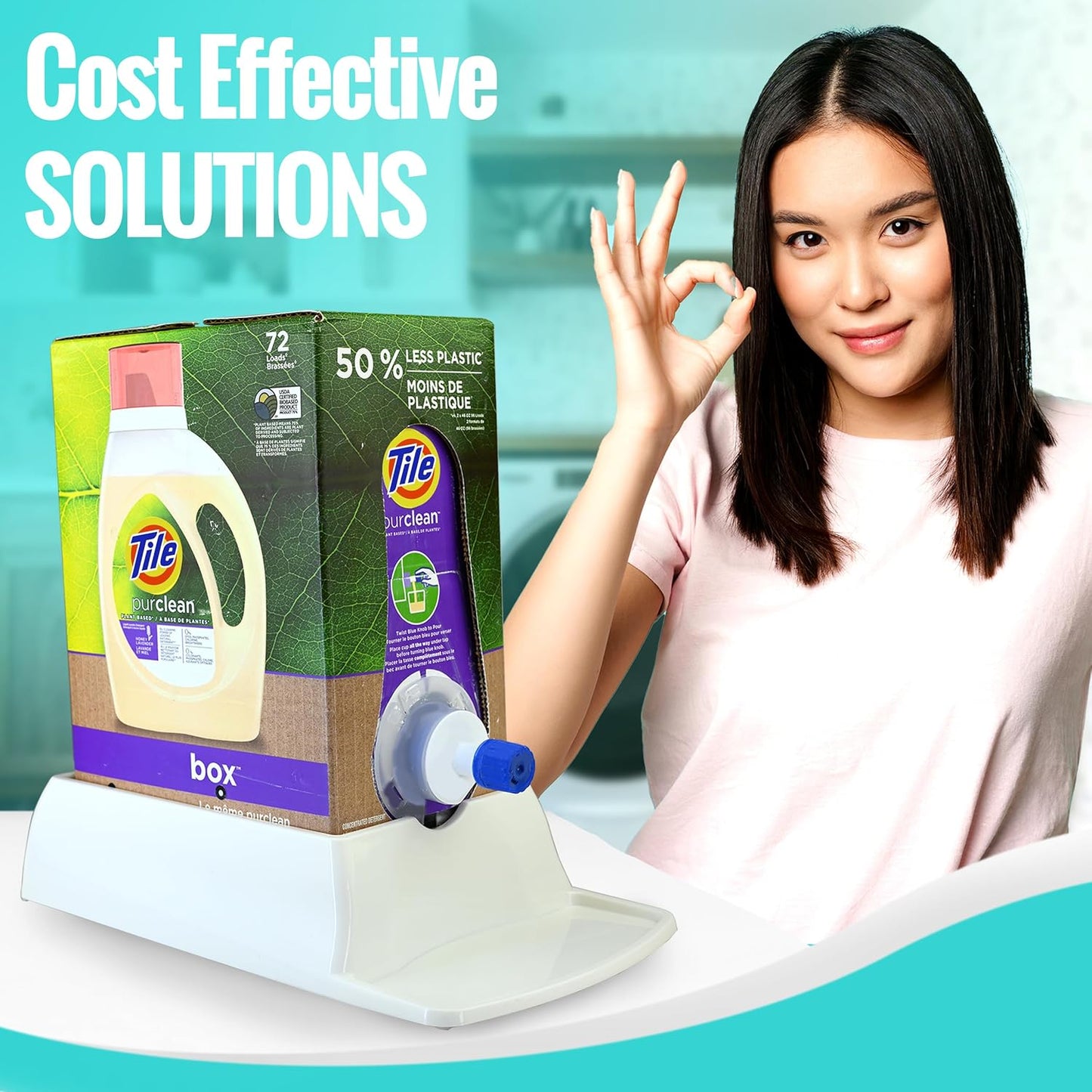 Skywin Detergent Box Riser (Eco Box), Raises Boxed Liquid Laundry Detergent Cup Holder & Drip Tray Catcher, Laundry Detergent Holder (White)