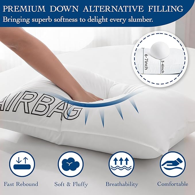 Premium Fluffy & Supportive Bed Pillows Queen Size set of 2 for Side Back Sleepers to Relief Neck Pain, Hotel Luxury Feather Down Alternative Soft Pillows for Sleeping with Skin-Friendly Cooling Cover