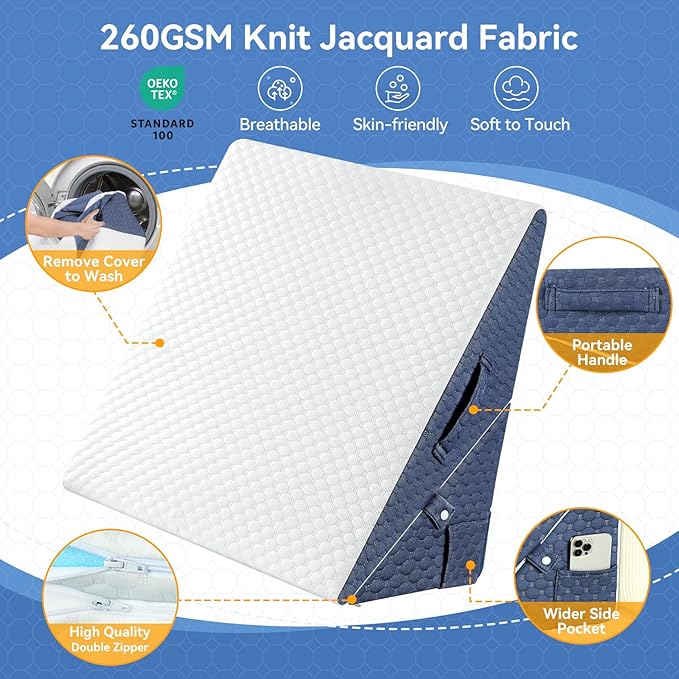 Bed Wedge Pillow for Sleep Apnea, 9 & 12 Inch Adjustable Wedge Pillow for Back Pain Relief, Leg and Knee Support, 7 in 1 Cooling-Gel Memory Foam Elevated Pillows for Acid Reflux, Post Surgery, Snoring