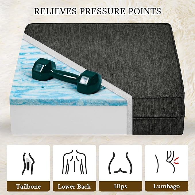 baibu Extra Large 20"x20"x5" Dual-Layer Memory Foam Chair Seat Cushion for Recliner, Couch, Armchair with Textured Washable Cover, Non-Slip Base for Tailbone Pain & Pressure Relief, Black