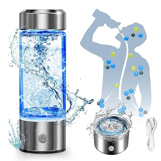 Hydrogen Water Bottle, Hydrogen Rich Water Generator, Rechargeable Portable Glass Hydrogen ，3Min Quick Electrolysis, for Daily Office Home Travel and Fitness Drinking