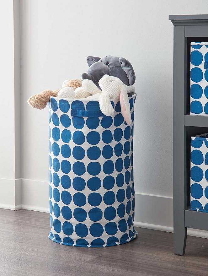 iDesign Dot Fabric Round Storage Bin, Basket Container Mini Hamper with Dual Side Handles for Closet, Bedroom, Laundry, Clothing, Toys, Nursery - Blue