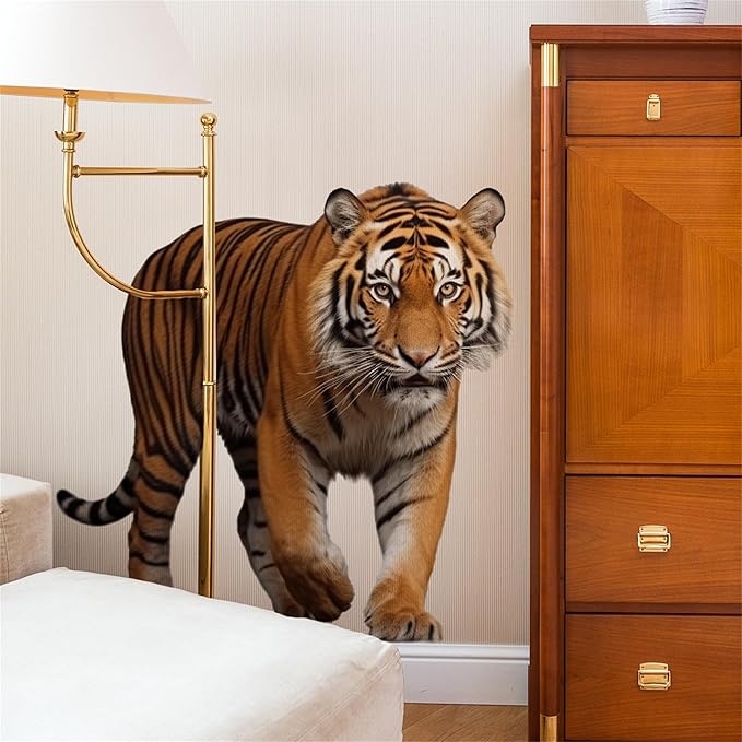 Lifelike Tiger Wall Decal 3D Animals Wall Sticker Safari Wall Decor for Nursery Kid'sroom School Classroom Livingroom Bedroom Bathroom Decoration (Lifelike Tiger 10)