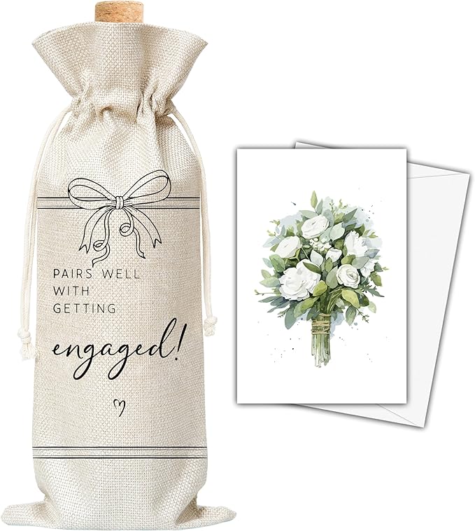 Engagement Gifts Wine Bag & Card, Mr and Mrs Wedding Wine Bag, Gifts For Bride Groom Newlywed, Newly Wed Gifts, Pairs Well With Getting Engaged Wine Bag For Wedding Bridal Shower Engagement Party -32