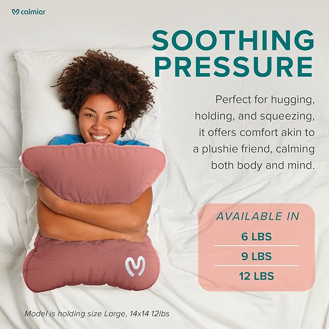 Calmier - 6 lb Sensory Weighted Pillow - Glass Bead Filled Hug Pillow - Ultra Plush Cozy Weighted Pillows for Adults and Kids - Child Sensory Pillow - Weighted Lap Pad (Pink - Fleece, 6 LBS)