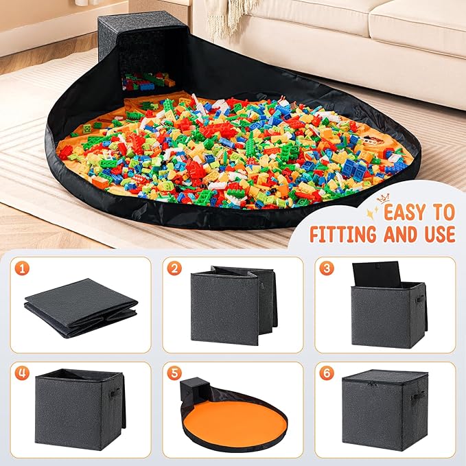 Toy Storage Basket and Play Mat 13" Stackable and Foldable Cube Toy Organizers and Storage Bins for Kids