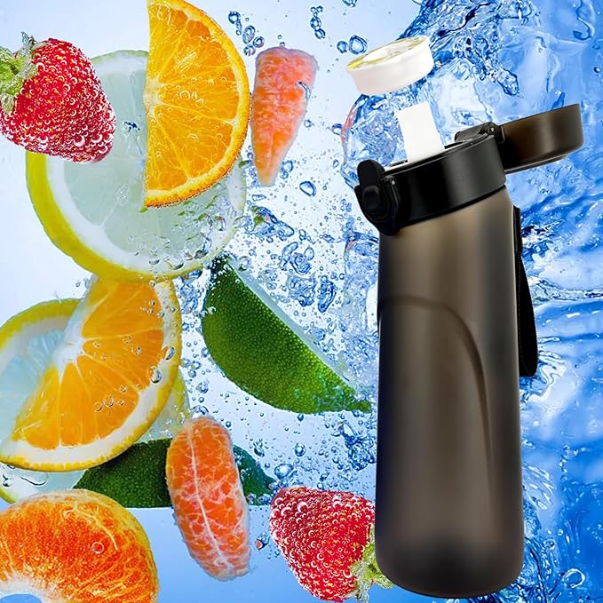 Air Water Bottle with Flavor Pods, 750ML Scent Water Cup with Flavor Pods Box，0% Sugar Fragrance Water Bottle Suitable for Outdoor Sports (Black+2pods)