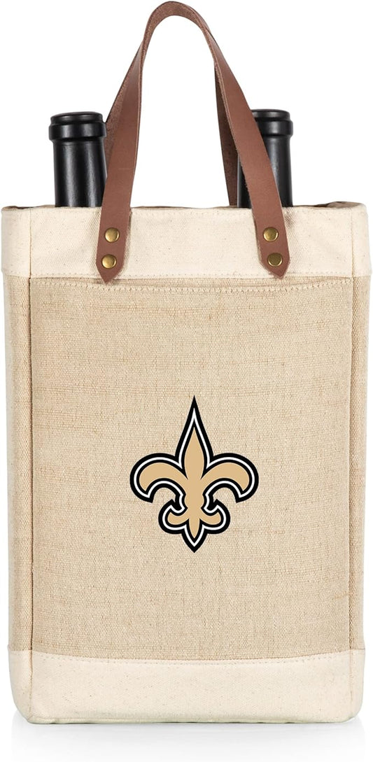PICNIC TIME NFL Pinot - Jute 2 Bottle Insulated Wine Bag - Wine Tote Bag - Wine Gift Bag, (Beige)