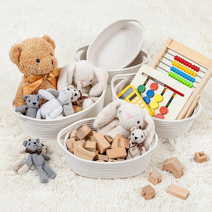 CubesLand Small Shelf Shelves Closet Basket,Back Shool Supplies,Woven Toy Basket Bin for Organizing,Storage Cube Organizer Basket Bin,Dog Cat Toy Basket Box,Over Toilet Storage Basket,White 5-Piece