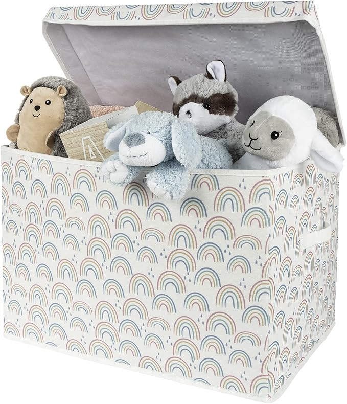 Sammy & Lou Collapsible Felt Soft Toy Box Toy Chest for Toddlers Toy Storage Organizer with Handles and Hinged Lid, 22 x 14.5 x 15 inches, Painted Rainbow